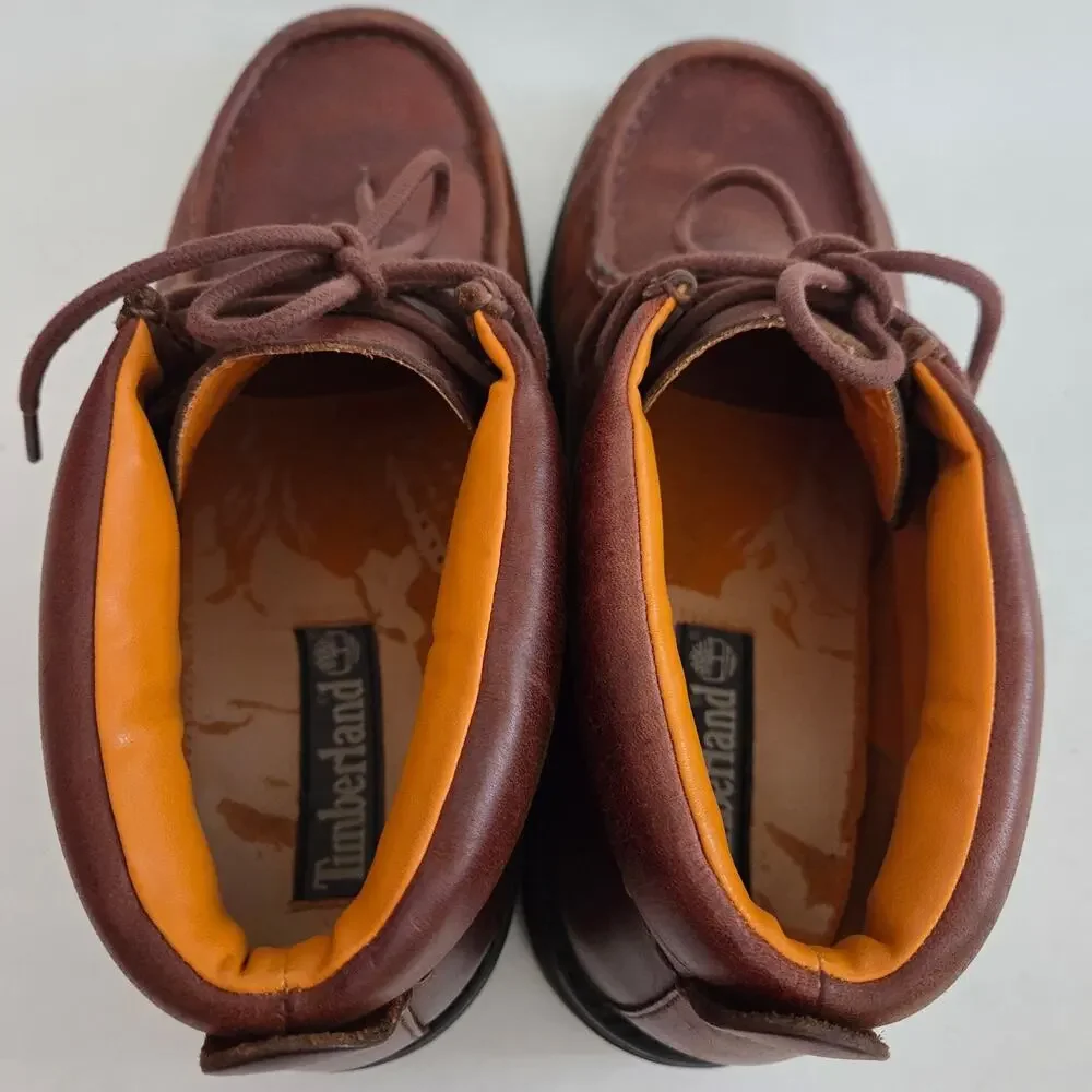 Vintage Timberland Brown Leather Moc-Toe Chukka Boots Padded Rugged Outdoor 11.5